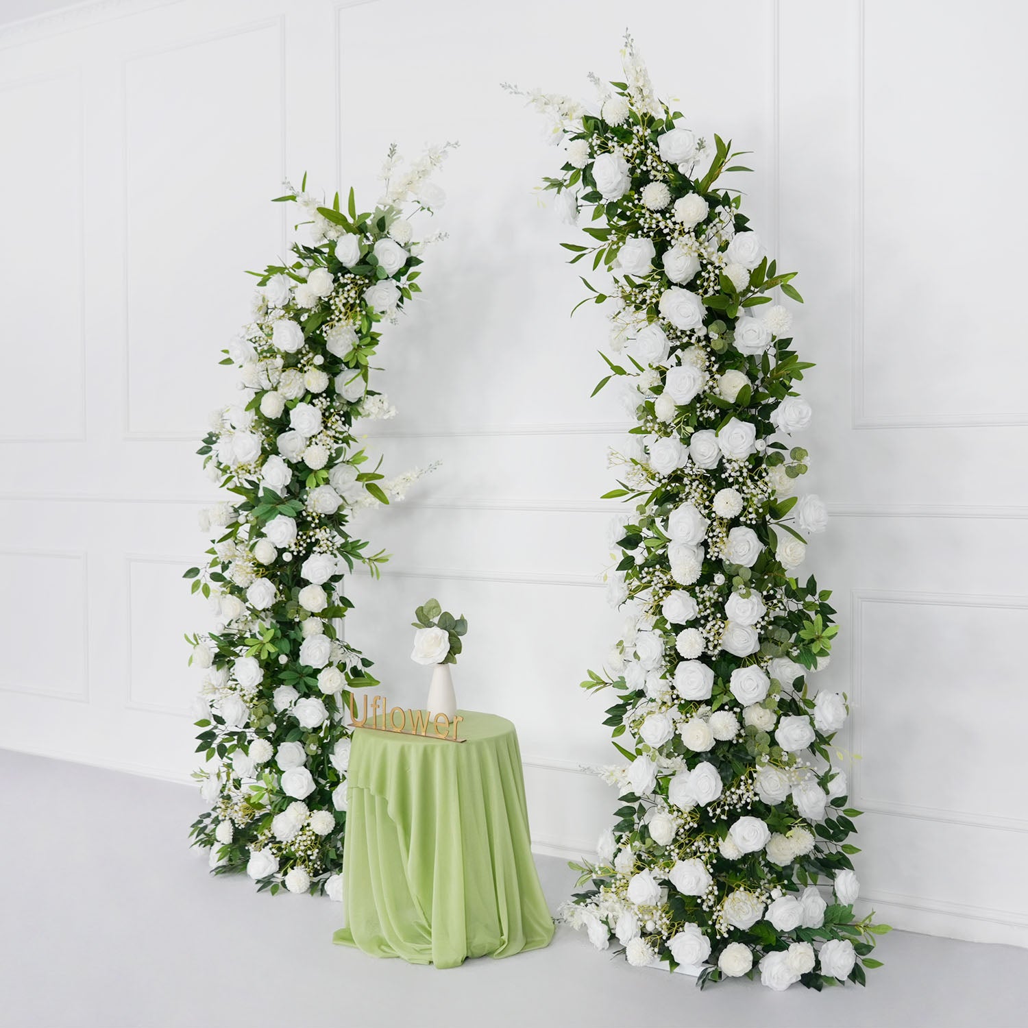 Uflower White Green Rose Floral Arch Wedding Backdrop Decor